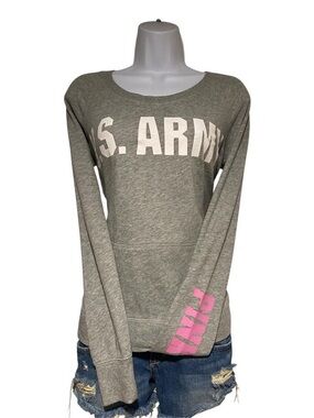 2010 Victoria's Secret PINK grey U.S. Army military collection graphic crewneck